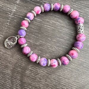 Fire Pink & Purple Agate with a Love Often Laugh much silver charm.
